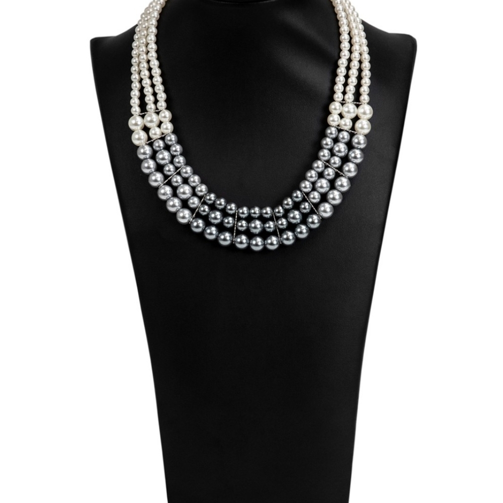 Paparazzi Pearl and Silver Beaded Necklace Lady In Waiting Silver Layered Jewels